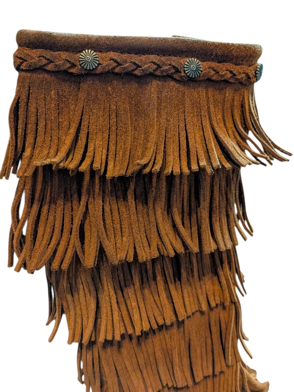 Minnetonka Chestnut Fringe Suede Knee Boots - Picture 7 of 16